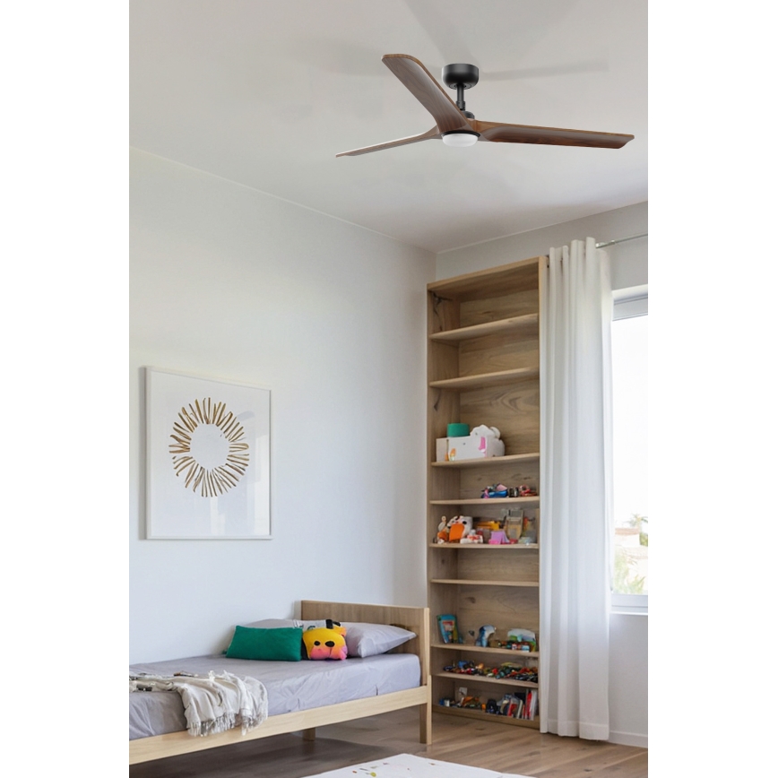 FARO 33809WT1S - Dimmable LED Ceiling Fan HEYWOOD L LED/10W/230V 2700/3000/4000K Ø132 cm Wood/Black Wi‑Fi Tuya + Remote Control