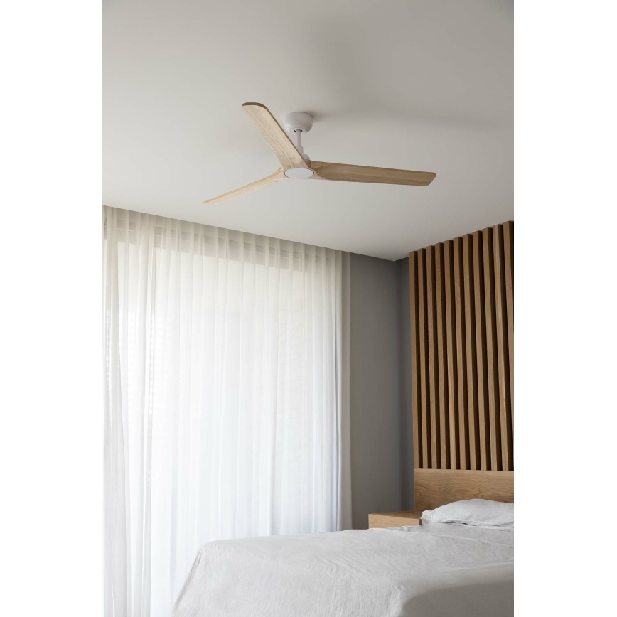 FARO 33810WT - Ceiling fan HEYWOOD L wood/white d. 132 cm Wi-Fi Tuya + remote control