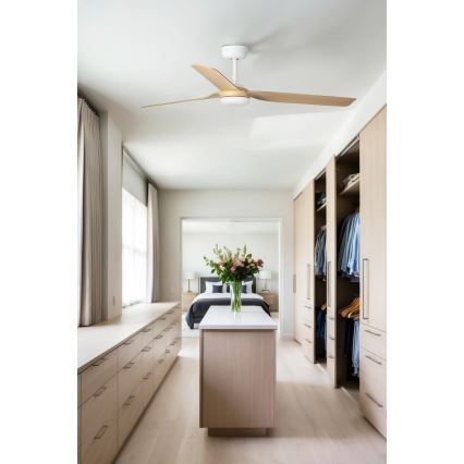 FARO 33816WT - Ceiling fan PUNT M brown/white d. 132 cm Wi-Fi Tuya + remote control