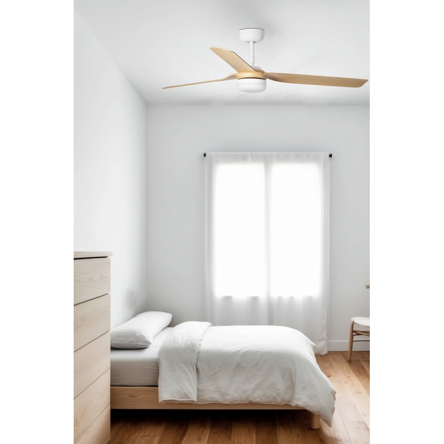 FARO 33816WT1S - PUNT M LED Dimmable Ceiling Fan LED/18W/230V 2700/3000/4000K Ø 132 cm Beige/White Tuya Wi‑Fi + Remote Control