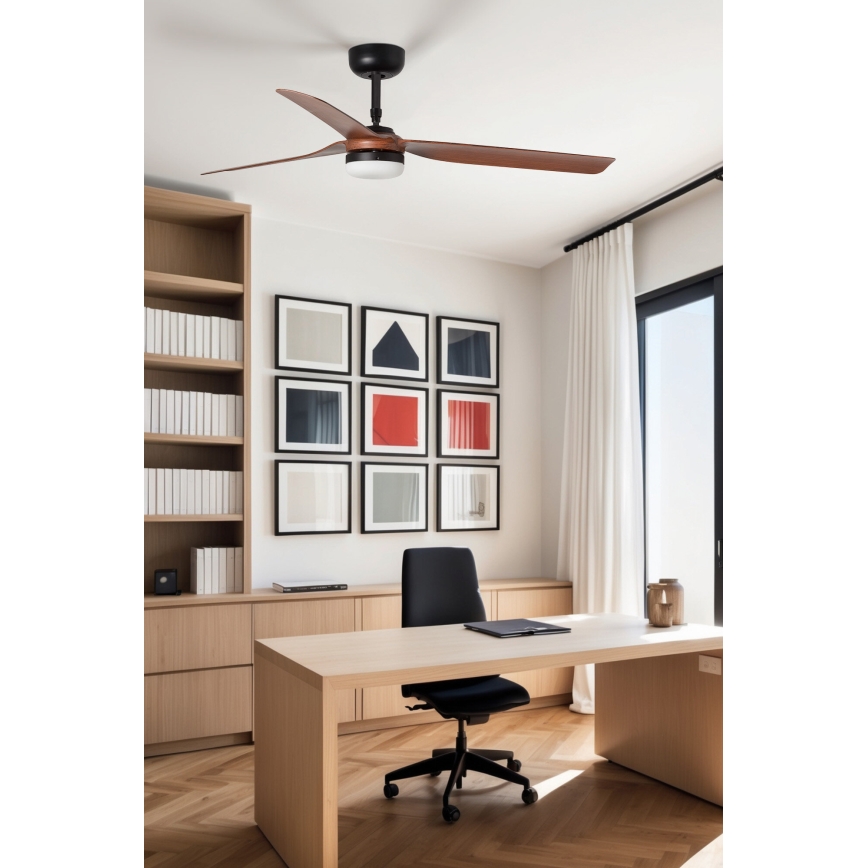 FARO 33817WT-21 - PUNT M LED Dimmable Ceiling Fan, 18W LED/230V, Brown/Black, Ø 132 cm, Tuya Wi‑Fi + Remote Control