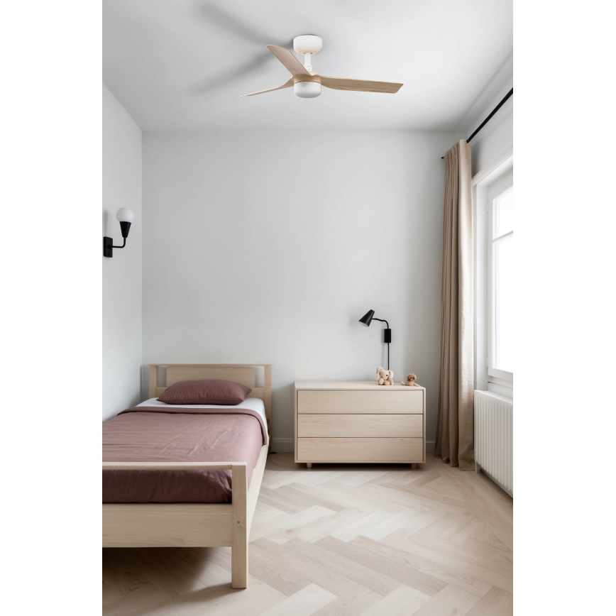 FARO 33821-1TW - LED Dimmable Ceiling Fan MINI PUNT S with integrated LED 10W, 2700/3000/4000K, wood/white finish, diameter 90 cm + remote control
