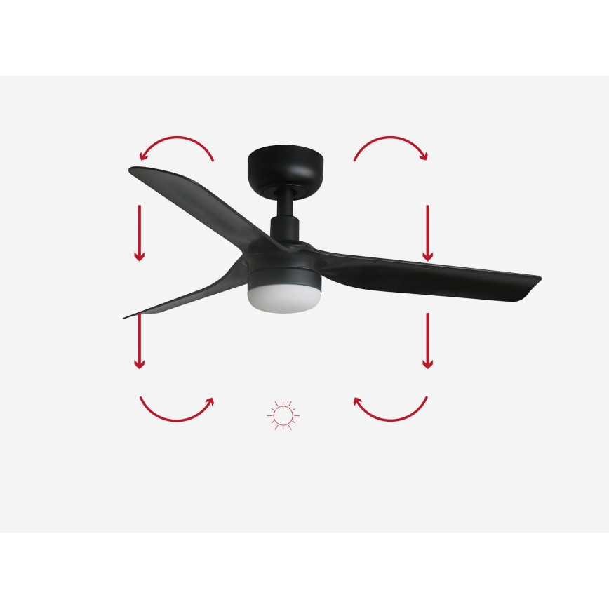 FARO 33822-1TW - MINI PUNT S LED dimmable ceiling fan with 10W LED, 2700/3000/4000K, black, Ø 90 cm + remote control
