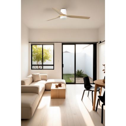 FARO 33829WT1S - LED dimmable ceiling fan PUNT TUB M LED/18W/230V 2700/3000/4000K Ø 132 cm beige/white Wi-Fi Tuya + remote control