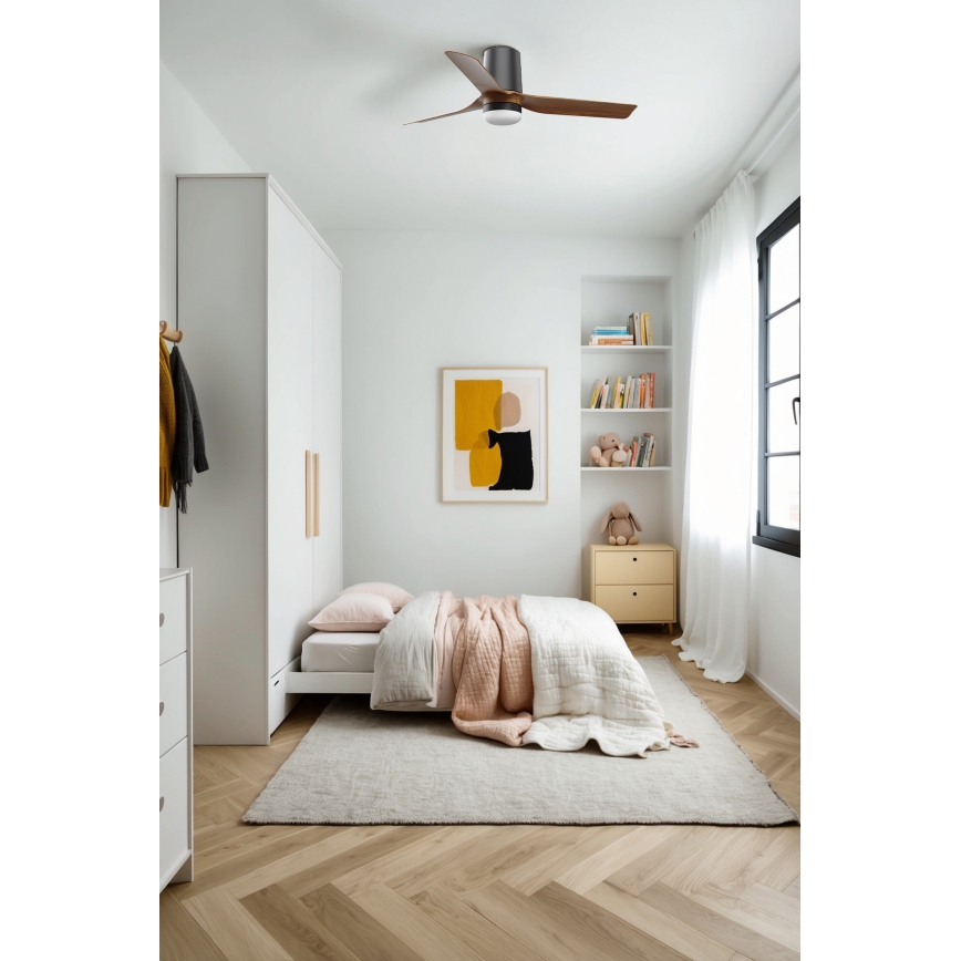 FARO 33835-1TW - MINI PUNT TUB LED dimmable ceiling fan with integrated 10W LED, 230V, selectable 2700/3000/4000K, diam. 90 cm, brown/black + remote control