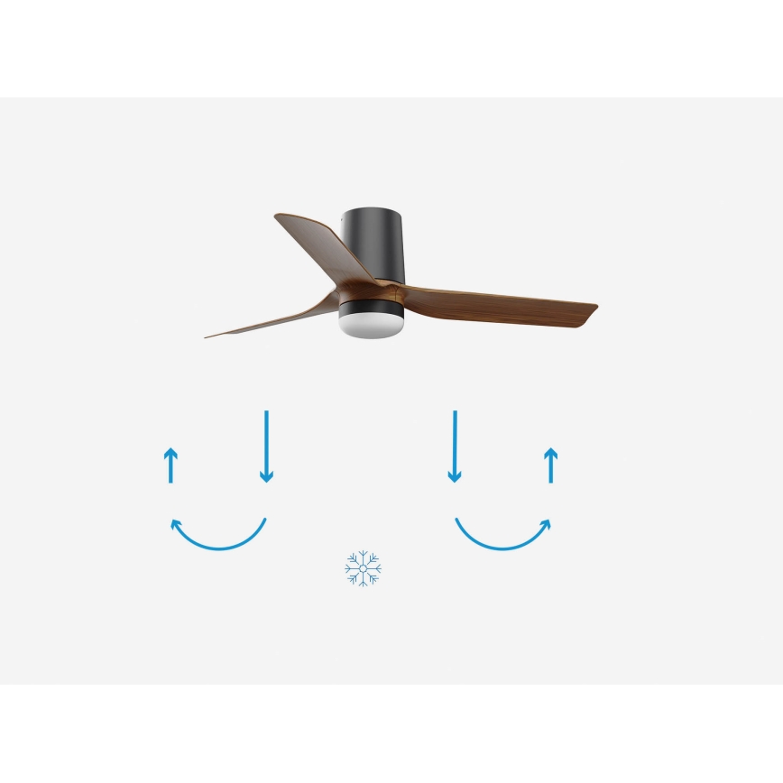 FARO 33835-1TW - MINI PUNT TUB LED dimmable ceiling fan with integrated 10W LED, 230V, selectable 2700/3000/4000K, diam. 90 cm, brown/black + remote control