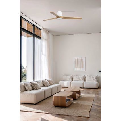 FARO 33838WT-1TW - HEYWOOD TUB L LED Dimmable Ceiling Fan LED/10W/230V 2700/3000/4000K Pine/White Ø 132 cm Wi‑Fi Tuya + Remote Control