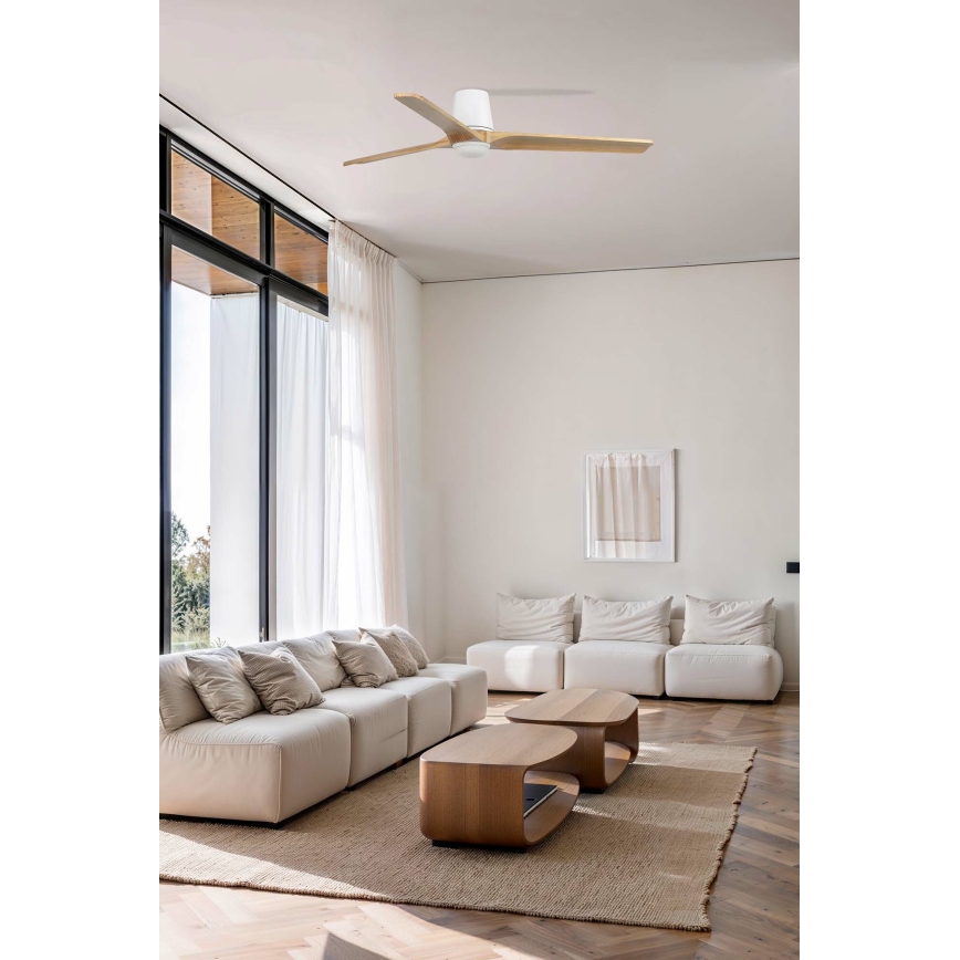 FARO 33838WT-1TW - HEYWOOD TUB L LED Dimmable Ceiling Fan LED/10W/230V 2700/3000/4000K Pine/White Ø 132 cm Wi‑Fi Tuya + Remote Control