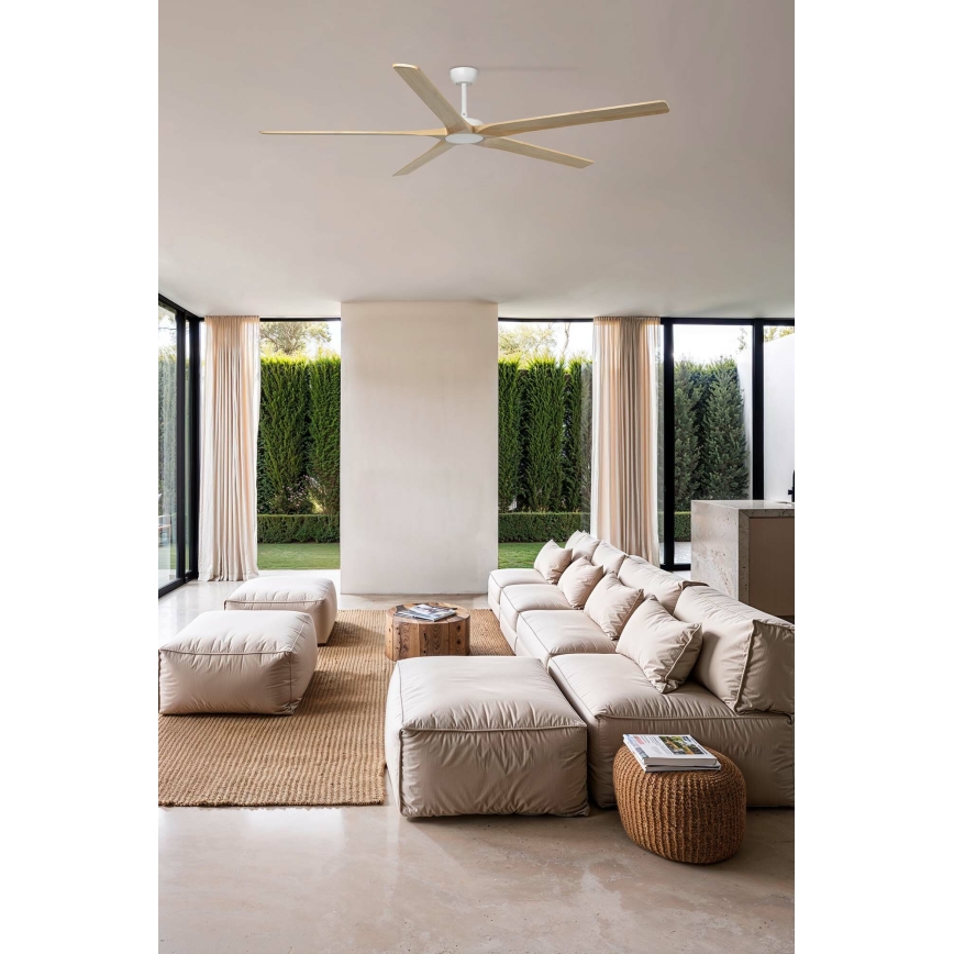 FARO 34191WT - Ceiling fan BIGWOOD XL pine/white d. 200 cm Wi-Fi Tuya + remote control
