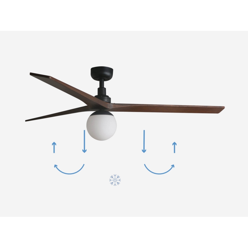 FARO 34276-11L - Ceiling fan KLIM L 1xE27/15W/230V wood/black d. 150 cm + remote control