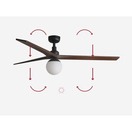 FARO 34276-11L - Ceiling fan KLIM L 1xE27/15W/230V wood/black d. 150 cm + remote control