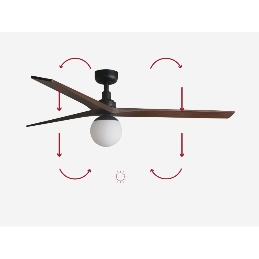 FARO 34276-11L - Ceiling fan KLIM L 1xE27/15W/230V wood/black d. 150 cm + remote control