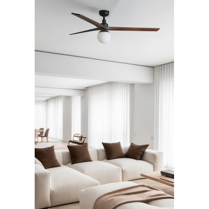 FARO 34276WT-11L - Ceiling fan KLIM L 1xE27/15W/230V wood/black d. 150 cm Wi-Fi Tuya + remote control