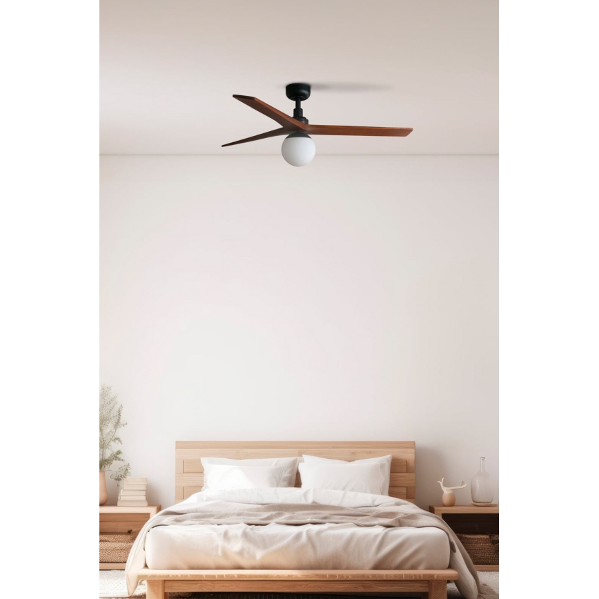 FARO 34277-11L - Ceiling fan KLIM M 1xE27/15W/230V wood/black d. 125 cm + remote control