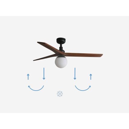 FARO 34277-11L - Ceiling fan KLIM M 1xE27/15W/230V wood/black d. 125 cm + remote control