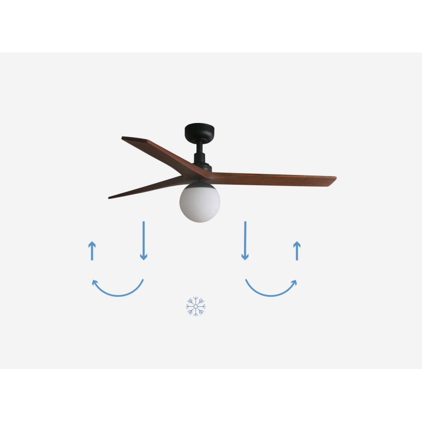 FARO 34277-11L - Ceiling fan KLIM M 1xE27/15W/230V wood/black d. 125 cm + remote control