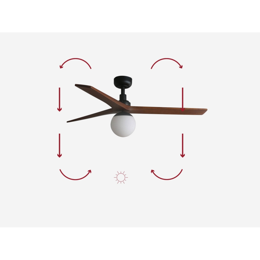 FARO 34277-11L - Ceiling fan KLIM M 1xE27/15W/230V wood/black d. 125 cm + remote control
