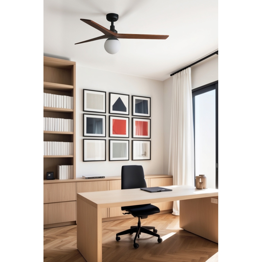 FARO 34277WT-11L - Ceiling fan KLIM M 1xE27/15W/230V wood/black d. 125 cm Wi-Fi Tuya + remote control