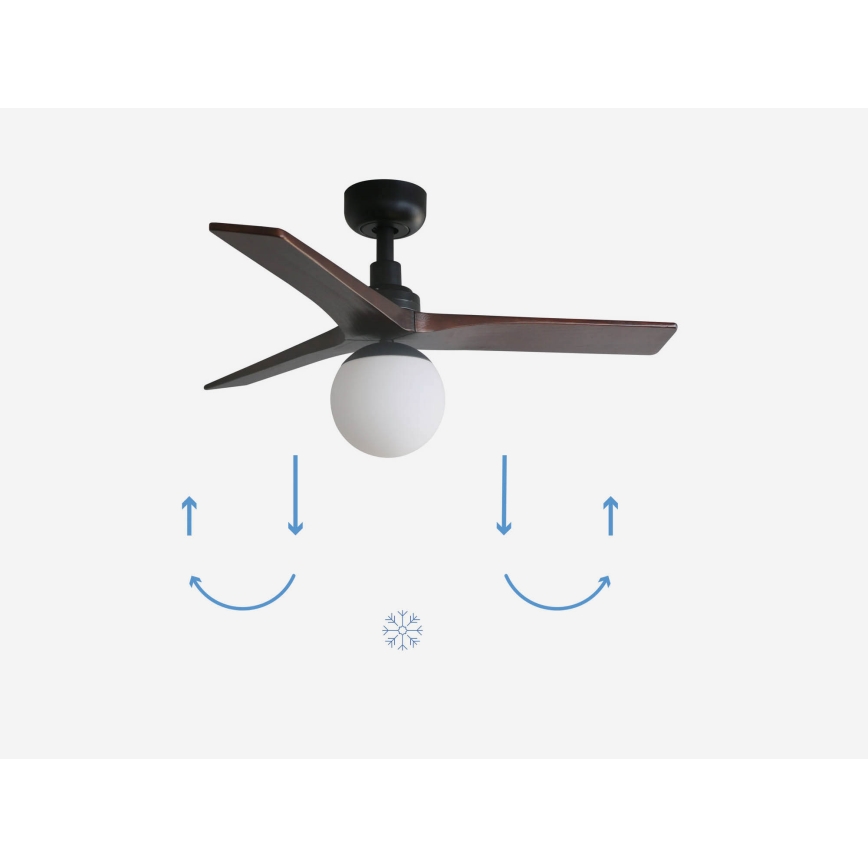 FARO 34278-11L - Ceiling fan KLIM S 1xE27/15W/230V walnut/black d. 92,5 cm + remote control