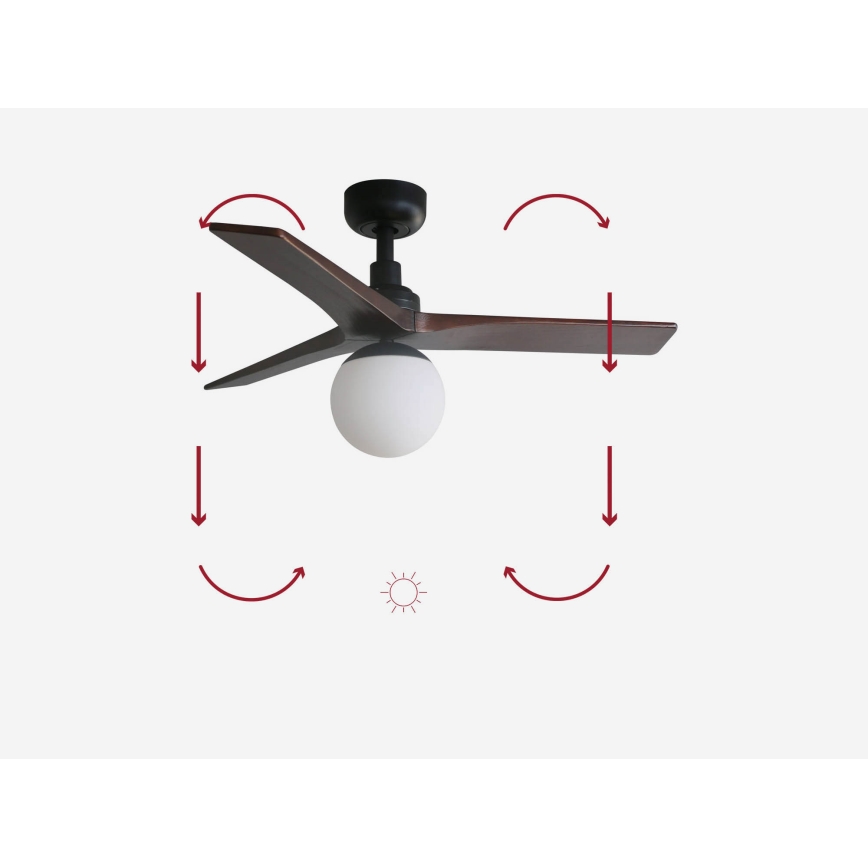 FARO 34278-11L - Ceiling fan KLIM S 1xE27/15W/230V walnut/black d. 92,5 cm + remote control