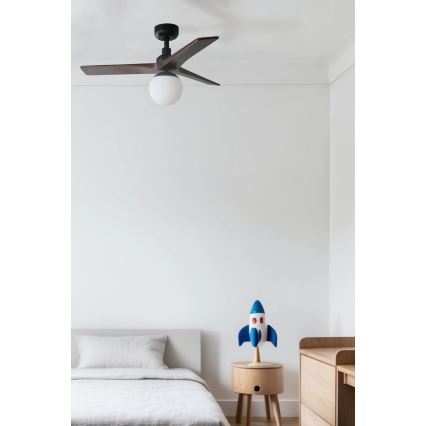 FARO 34278WT-11L - Ceiling fan KLIM S 1xE27/15W/230V wood/black d. 92,5 cm Wi-Fi Tuya + remote control