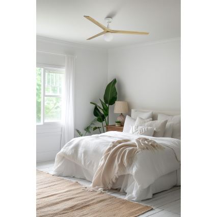 FARO 34279-11L - Ceiling fan KLIM L 1xE27/15W/230V wood/white d. 150 cm + remote control