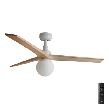 FARO 34280-11L - Ceiling fan KLIM M 1xE27/15W/230V wood/white d. 125 cm + remote control