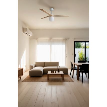 FARO 34280-11L - Ceiling fan KLIM M 1xE27/15W/230V wood/white d. 125 cm + remote control