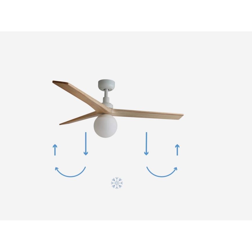 FARO 34280-11L - Ceiling fan KLIM M 1xE27/15W/230V wood/white d. 125 cm + remote control