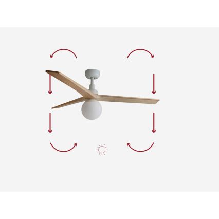 FARO 34280-11L - Ceiling fan KLIM M 1xE27/15W/230V wood/white d. 125 cm + remote control