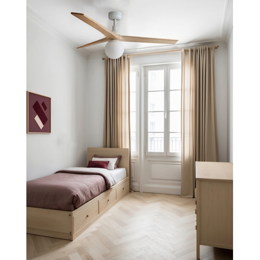 FARO 34280WT-11L - Ceiling fan KLIM M 1xE27/15W/230V wood/white d. 125 cm Wi-Fi Tuya + remote control