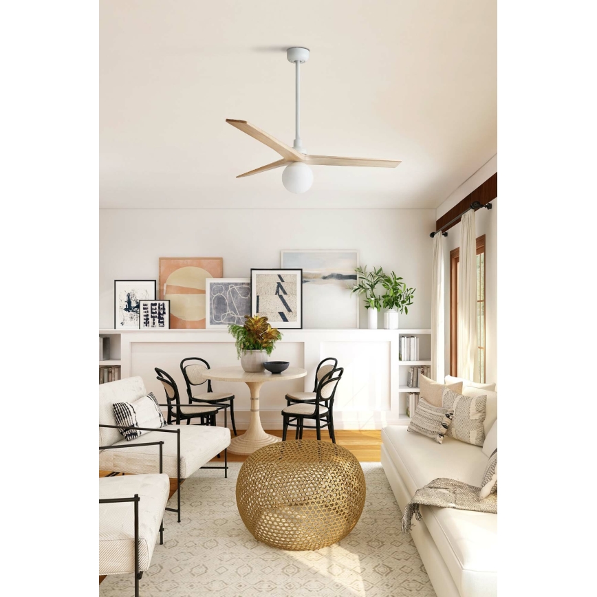 FARO 34280WT-11L - Ceiling fan KLIM M 1xE27/15W/230V wood/white d. 125 cm Wi-Fi Tuya + remote control