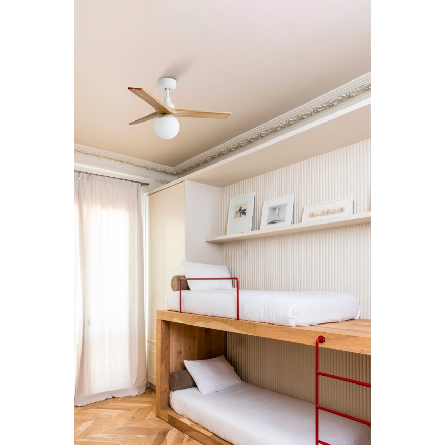 FARO 34281-11L - Ceiling fan KLIM S 1xE27/15W/230V pine/white d. 92,5 cm + remote control