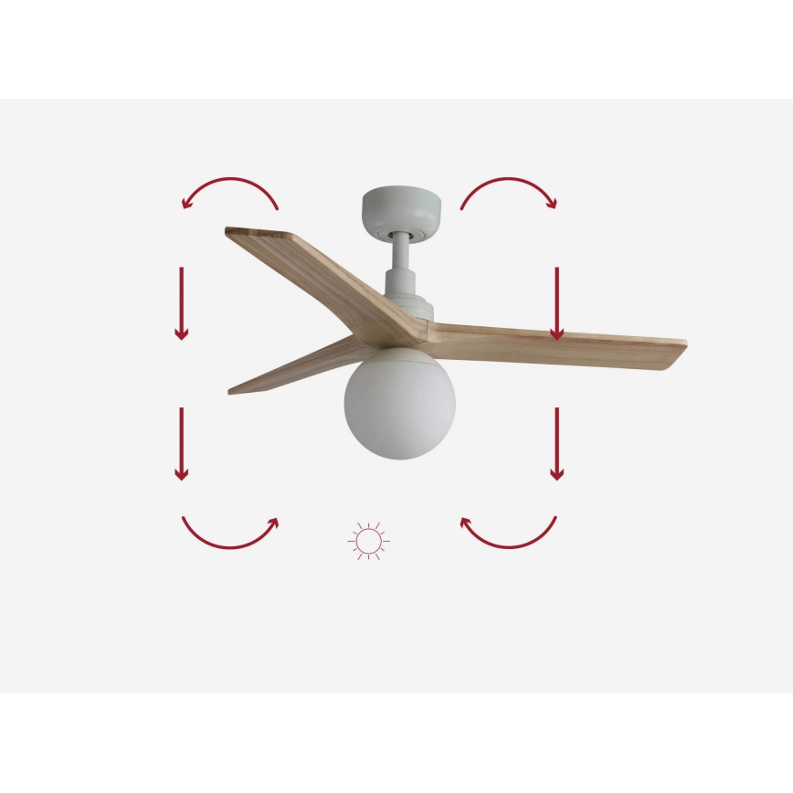 FARO 34281-11L - Ceiling fan KLIM S 1xE27/15W/230V pine/white d. 92,5 cm + remote control