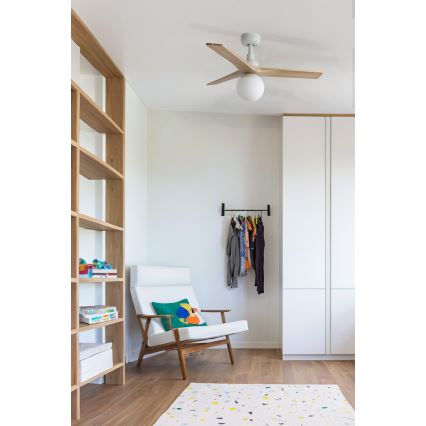 FARO 34281WT-11L - Ceiling fan KLIM S 1xE27/15W/230V pine/white d. 92,5 cm Wi-Fi Tuya + remote control