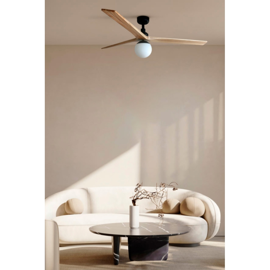 FARO 34282-11L - Ceiling fan KLIM L 1xE27/15W/230V wood/black d. 150 cm + remote control