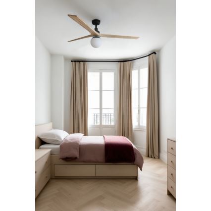 FARO 34282WT-11L - Ceiling fan KLIM L 1xE27/15W/230V wood/black d. 150 cm Wi-Fi Tuya + remote control