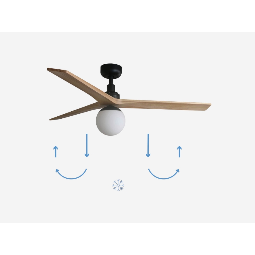 FARO 34283-11L - Ceiling fan KLIM M 1xE27/15W/230V pine/black d. 125 cm + remote control