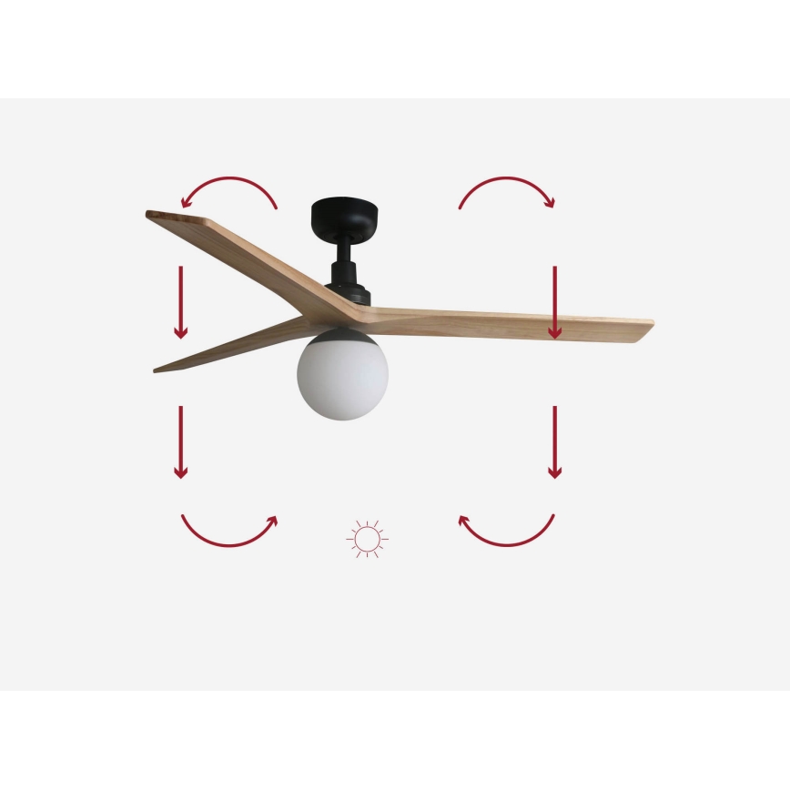 FARO 34283-11L - Ceiling fan KLIM M 1xE27/15W/230V pine/black d. 125 cm + remote control