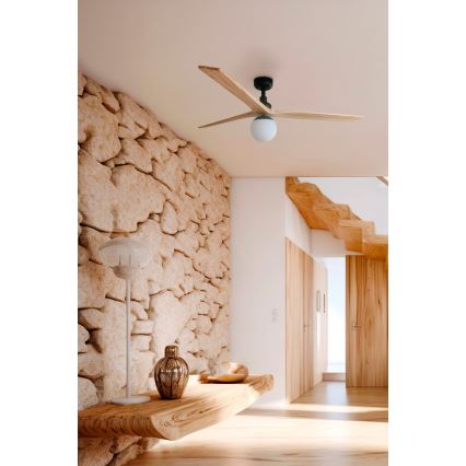 FARO 34283WT-11L - Ceiling fan KLIM M 1xE27/15W/230V wood/black d. 125 cm Wi-Fi Tuya + remote control