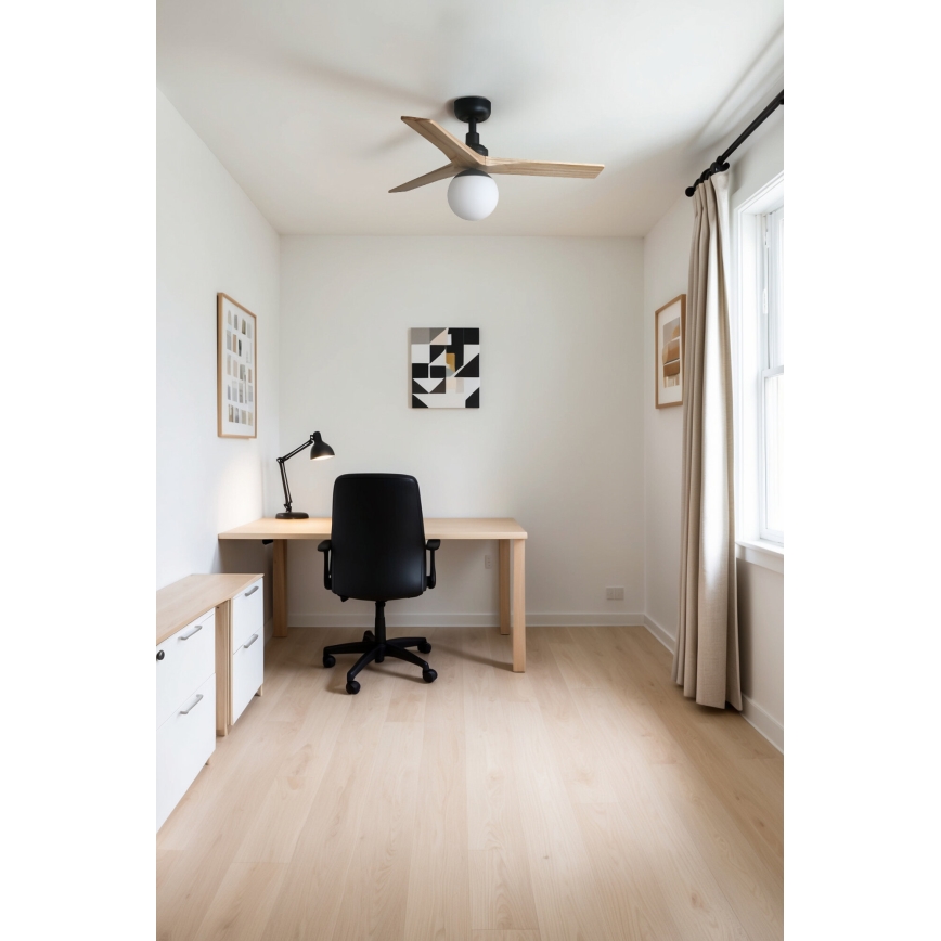 FARO 34284-11L - Ceiling fan KLIM S 1xE27/15W/230V wood/black d. 92,5 cm + remote control
