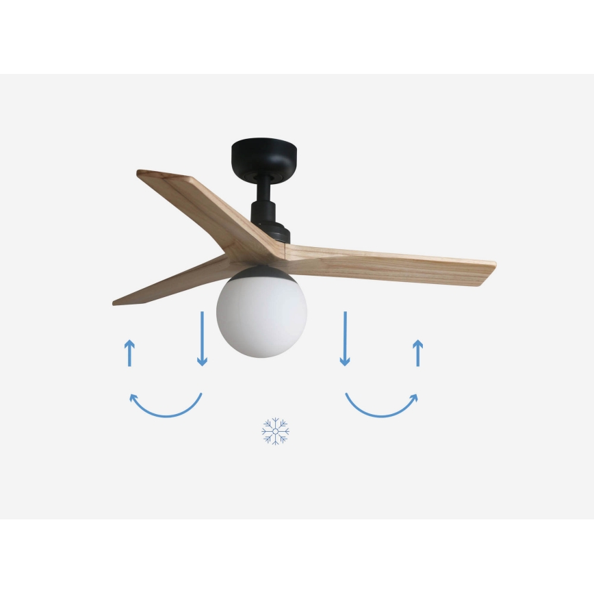 FARO 34284-11L - Ceiling fan KLIM S 1xE27/15W/230V wood/black d. 92,5 cm + remote control