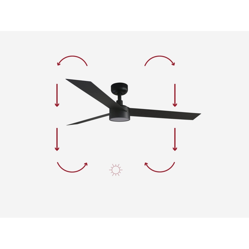FARO 34291-1TW - CRUISER LED Dimmable Ceiling Fan, 20 W, 230 V, selectable 2700/3000/4000 K, Ø 132 cm, Black + Remote Control