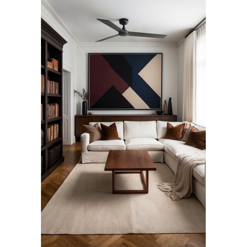 FARO 34298WP - Ceiling fan RUDDER L black d. 132 cm SMART + remote control