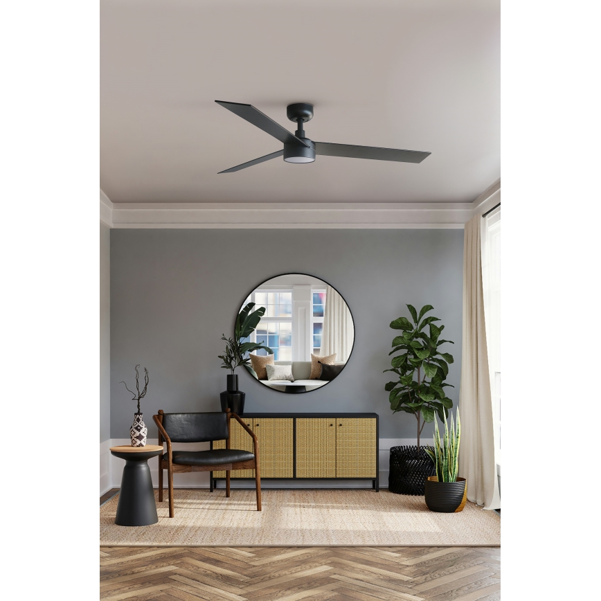 FARO 34298WT1S - RUDDER L LED dimmable ceiling fan, 18W LED / 230V, 2700/3000/4000K, Ø 132 cm, brown/black, Tuya Wi‑Fi + remote control