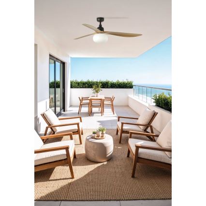 FARO 34360WT-11L - Ceiling fan OUTWOOD L 1xE27/15W/230V brown/black d. 150 cm Wi-Fi Tuya IP44 + remote control