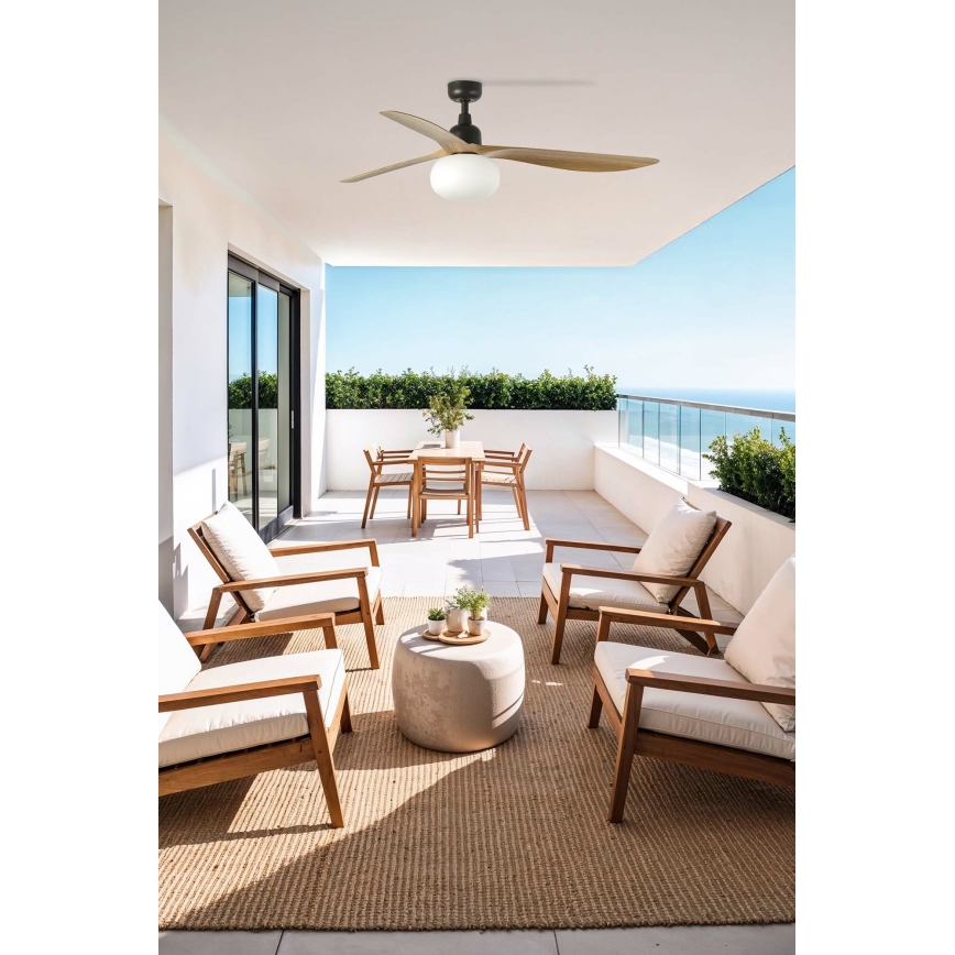 FARO 34360WT-11L - Ceiling fan OUTWOOD L 1xE27/15W/230V brown/black d. 150 cm Wi-Fi Tuya IP44 + remote control
