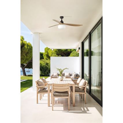 FARO 34360WT-11L - Ceiling fan OUTWOOD L 1xE27/15W/230V brown/black d. 150 cm Wi-Fi Tuya IP44 + remote control