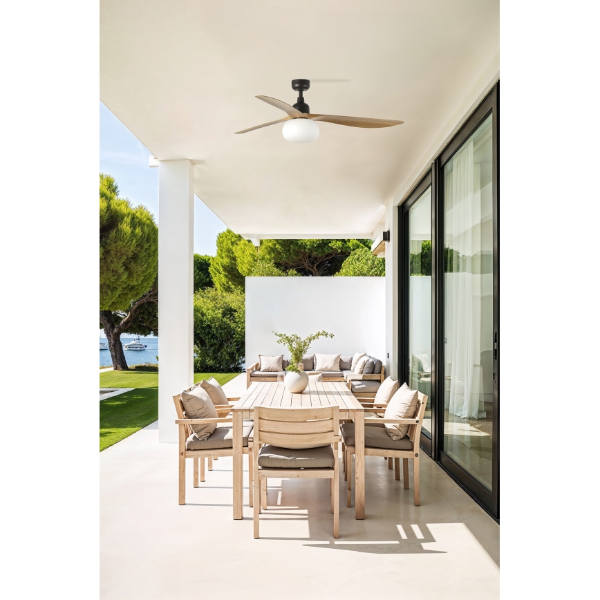 FARO 34360WT-11L - Ceiling fan OUTWOOD L 1xE27/15W/230V brown/black d. 150 cm Wi-Fi Tuya IP44 + remote control