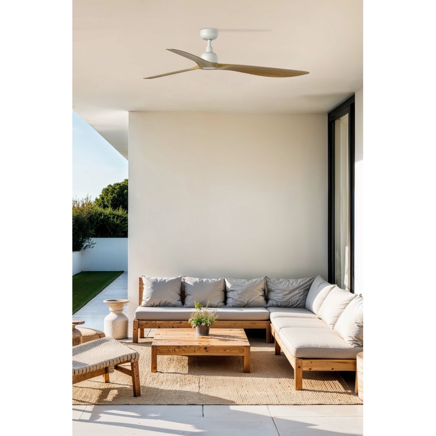FARO 34361 - Ceiling fan OUTWOOD L brown/white d. 150 cm IP44 + remote control